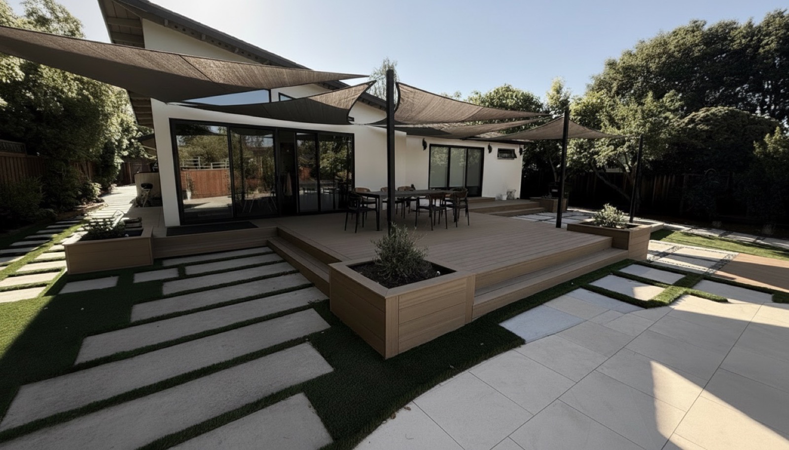 Modern Deck, Planters & Shade Sails — MS Decking and Services project